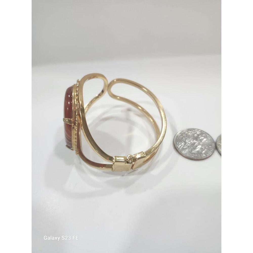 Vintage Victorian Style Agate Gem Bracelet In Gold Tone Setting Bangel Jewelery - Picture 5 of 6